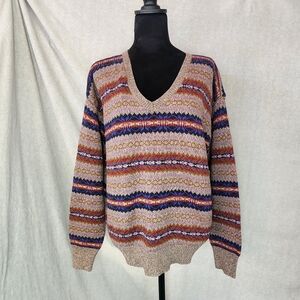 Ralph Lauren V-Neck Sweater with Multicolor Stripes